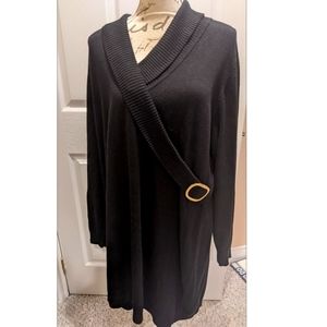 Faux Wrap Sweater Dress with Buckle